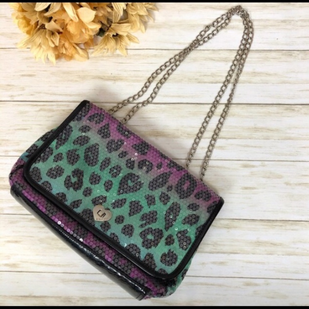 Betsey Johnson Sequin Leopard Print Flap Bag